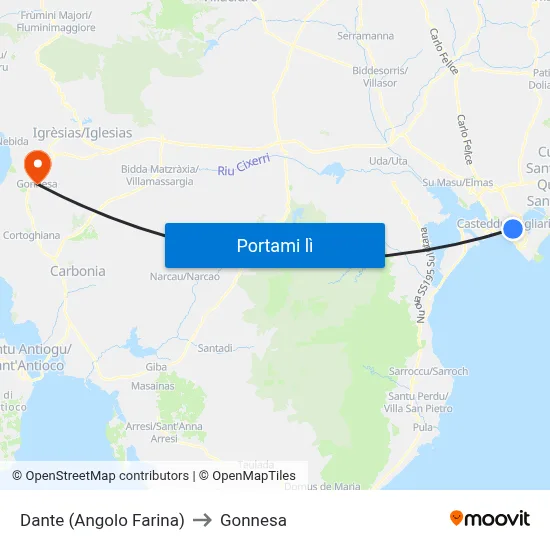 Dante (Angolo Farina) to Gonnesa map