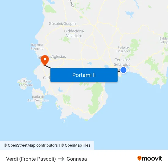 Verdi (Fronte Pascoli) to Gonnesa map