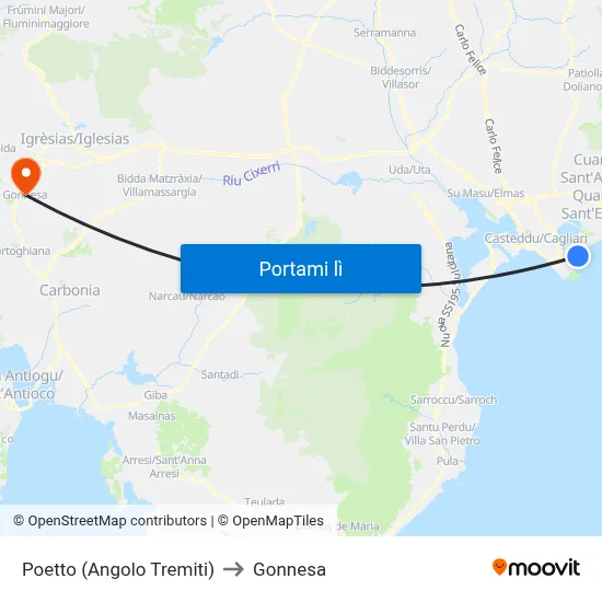 Poetto (Angolo Tremiti) to Gonnesa map
