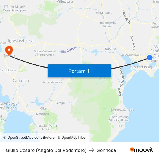 Giulio Cesare (Angolo Del Redentore) to Gonnesa map
