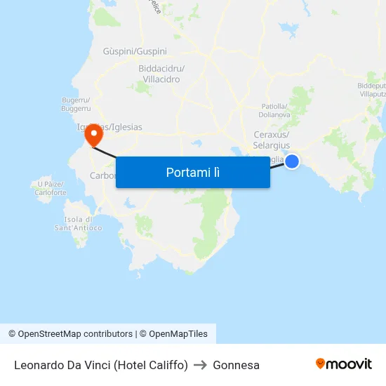 Leonardo Da Vinci (Hotel Califfo) to Gonnesa map