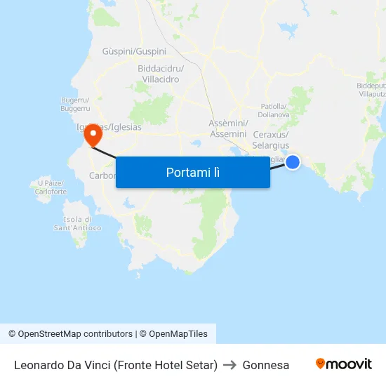 Leonardo Da Vinci (Fronte Hotel Setar) to Gonnesa map