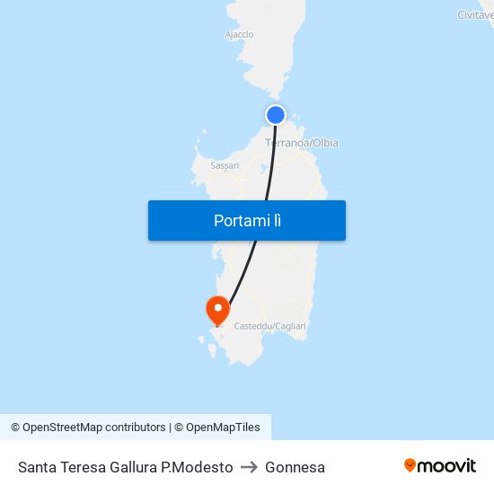 Santa Teresa Gallura P.Modesto to Gonnesa map