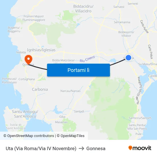 Uta (Via Roma/Via IV Novembre) to Gonnesa map