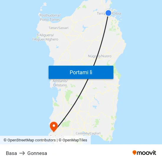 Basa to Gonnesa map