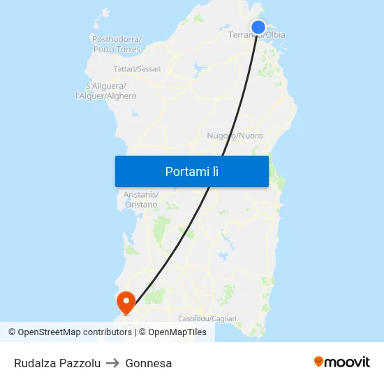 Rudalza Pazzolu to Gonnesa map