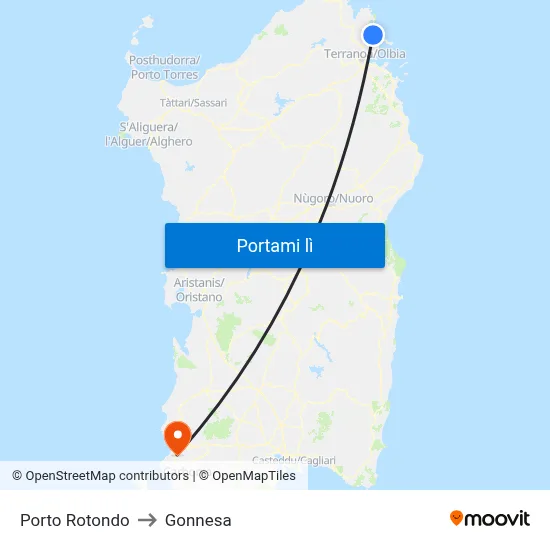 Porto Rotondo to Gonnesa map
