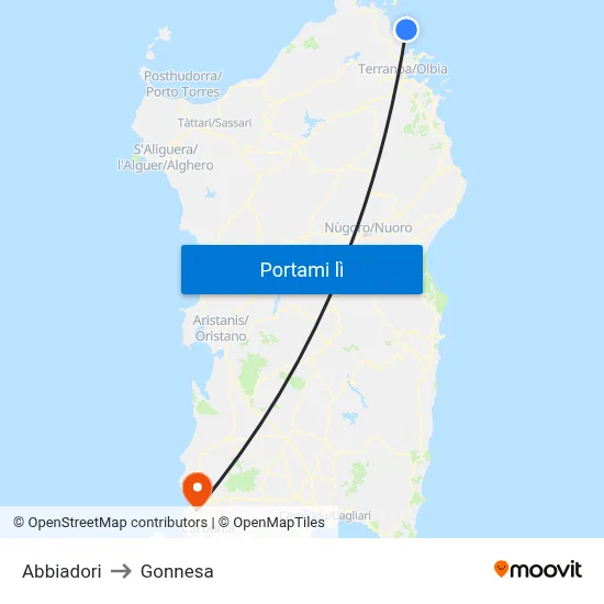 Abbiadori to Gonnesa map