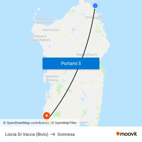 Liscia Di Vacca (Bivio) to Gonnesa map