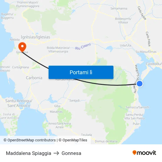 Maddalena Spiaggia to Gonnesa map