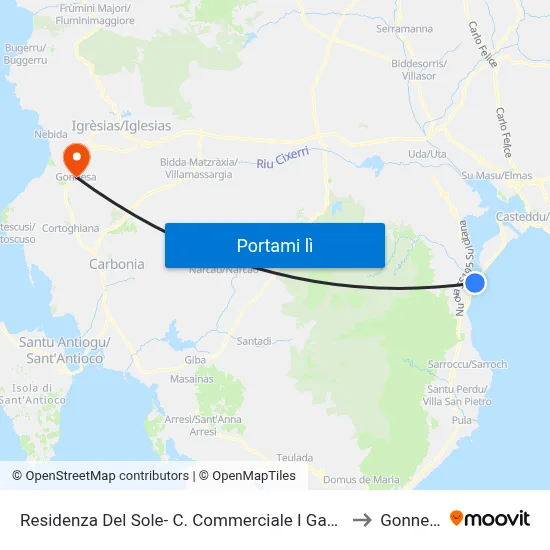 Residenza Del Sole- C. Commerciale I Gabbiani to Gonnesa map