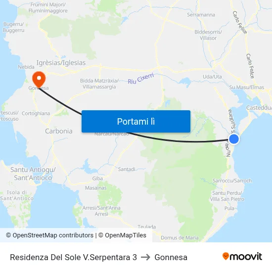 Residenza Del Sole V.Serpentara 3 to Gonnesa map