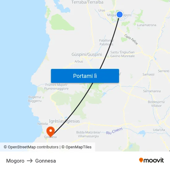 Mogoro to Gonnesa map