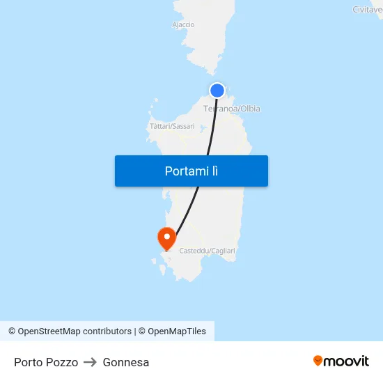 Porto Pozzo to Gonnesa map