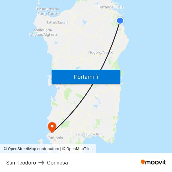 San Teodoro to Gonnesa map