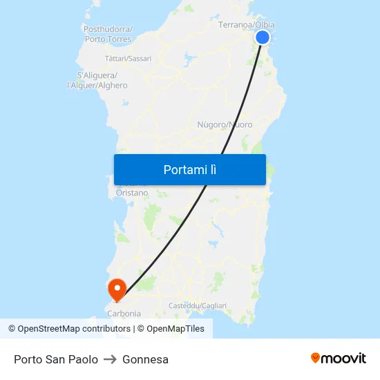 Porto San Paolo to Gonnesa map