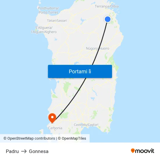 Padru to Gonnesa map