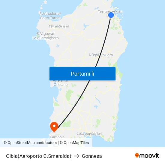Olbia(Aeroporto C.Smeralda) to Gonnesa map