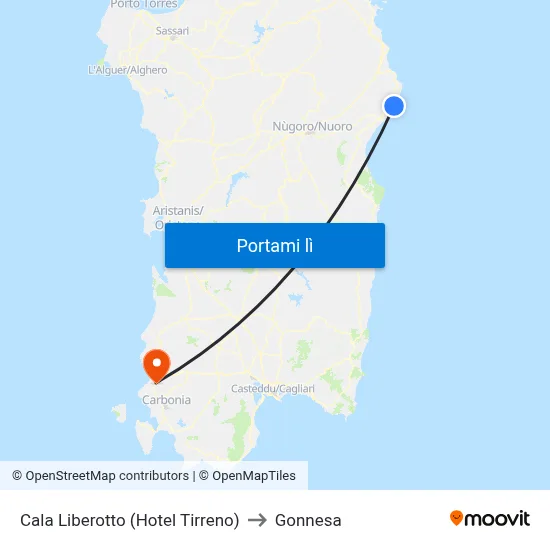 Cala Liberotto (Hotel Tirreno) to Gonnesa map