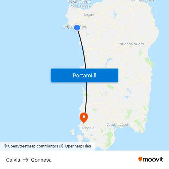 Calvia to Gonnesa map