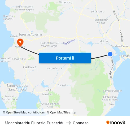 Macchiareddu  Fluorsid-Pusceddu to Gonnesa map