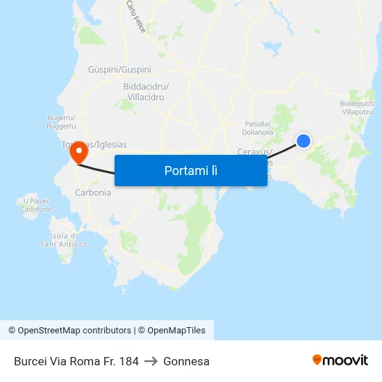 Burcei Via Roma Fr. 184 to Gonnesa map