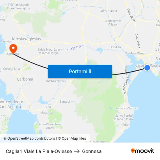 Cagliari Viale La Plaia-Oviesse to Gonnesa map