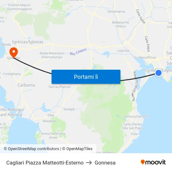 Cagliari Piazza Matteotti-Esterno to Gonnesa map