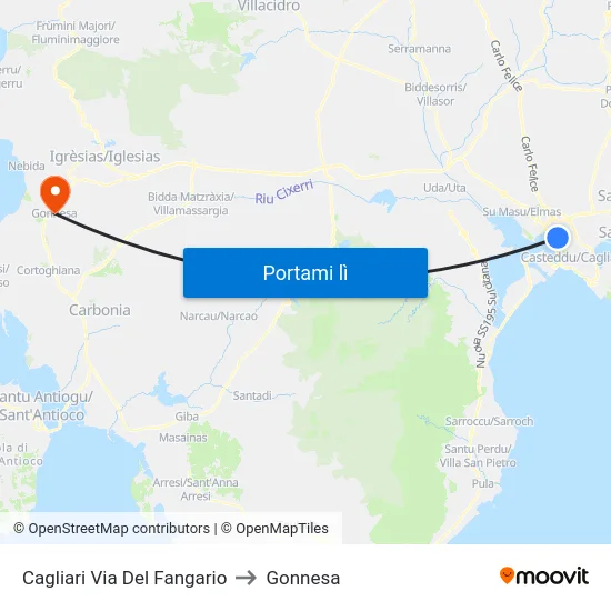 Cagliari Via Del Fangario to Gonnesa map