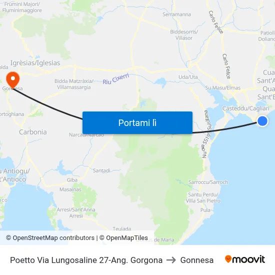 Poetto Via Lungosaline 27-Ang. Gorgona to Gonnesa map