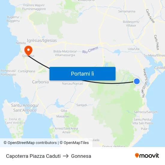 Capoterra Piazza Caduti to Gonnesa map