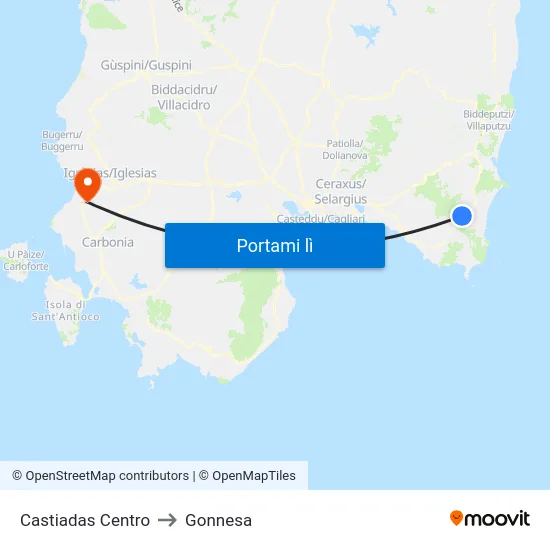 Castiadas Centro to Gonnesa map