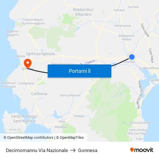 Decimomannu Via Nazionale to Gonnesa map