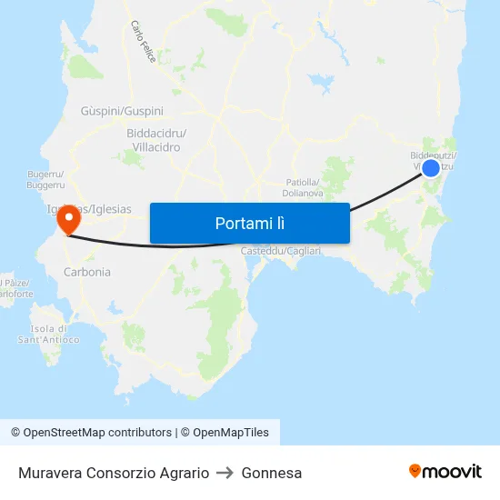 Muravera Consorzio Agrario to Gonnesa map