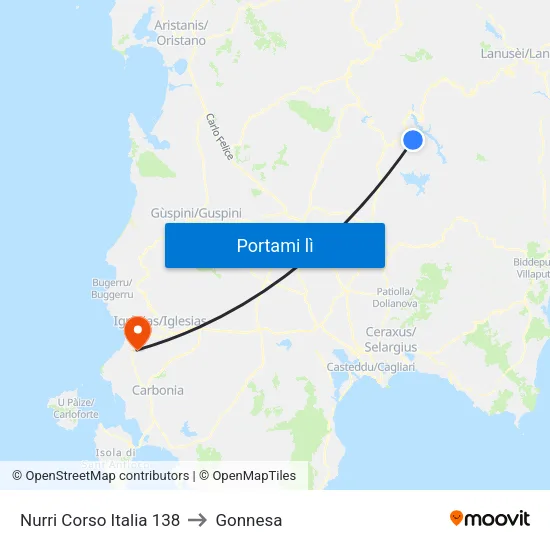 Nurri Corso Italia 138 to Gonnesa map