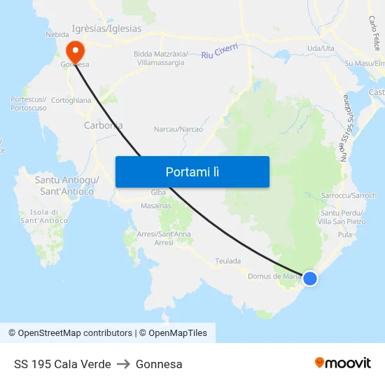 SS 195 Cala Verde to Gonnesa map