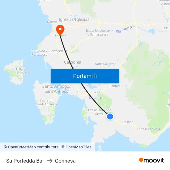 Sa Portedda Bar to Gonnesa map