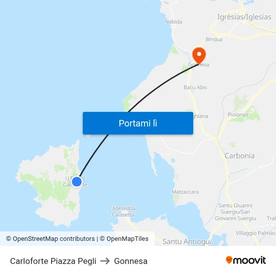Carloforte Piazza Pegli to Gonnesa map