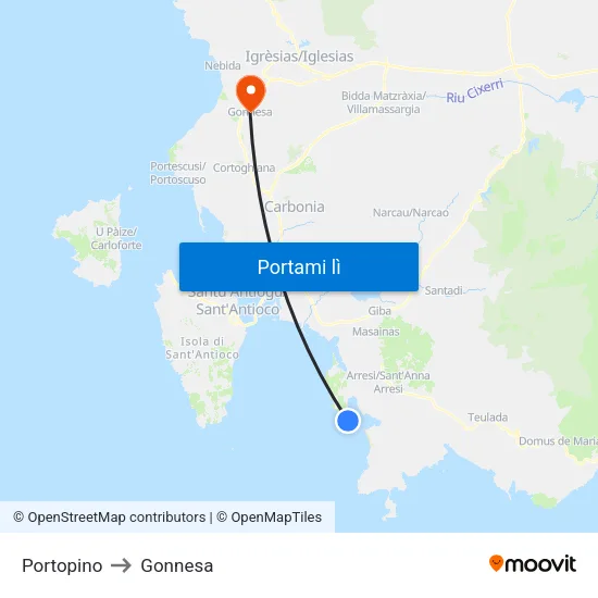 Portopino to Gonnesa map