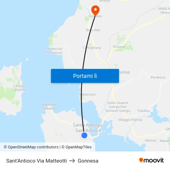 Sant'Antioco Via Matteotti to Gonnesa map