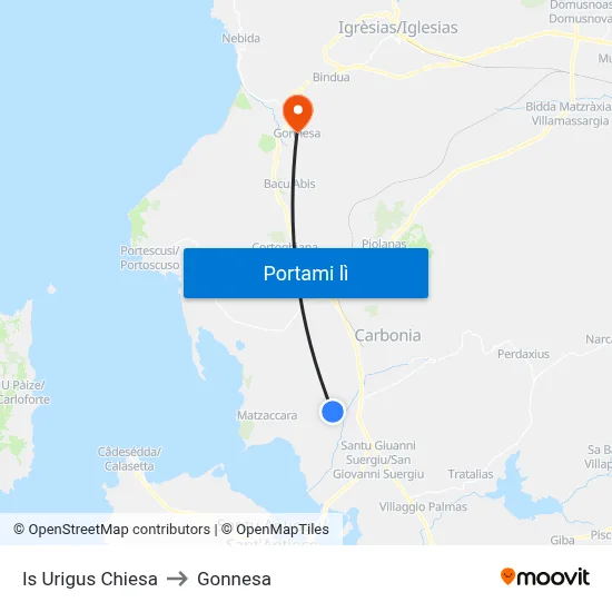 Is Urigus Chiesa to Gonnesa map