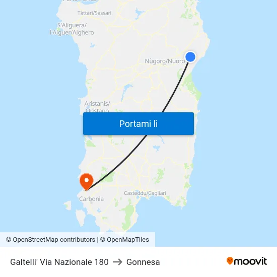 Galtelli' Via Nazionale 180 to Gonnesa map