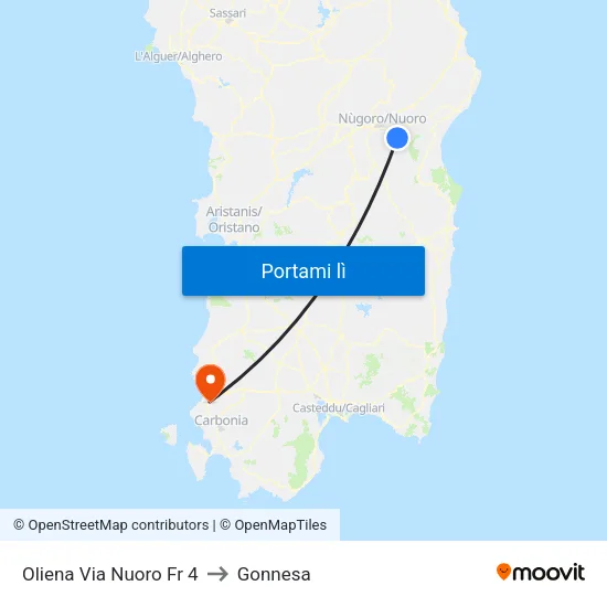 Oliena Via Nuoro Fr 4 to Gonnesa map