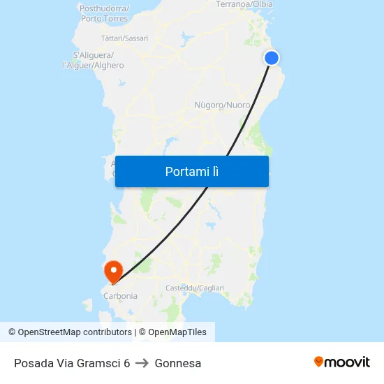Posada Via Gramsci 6 to Gonnesa map