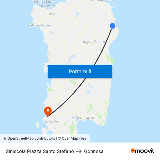 Siniscola Piazza Santo Stefano to Gonnesa map