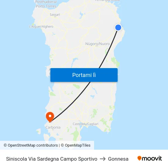 Siniscola Via Sardegna Campo Sportivo to Gonnesa map