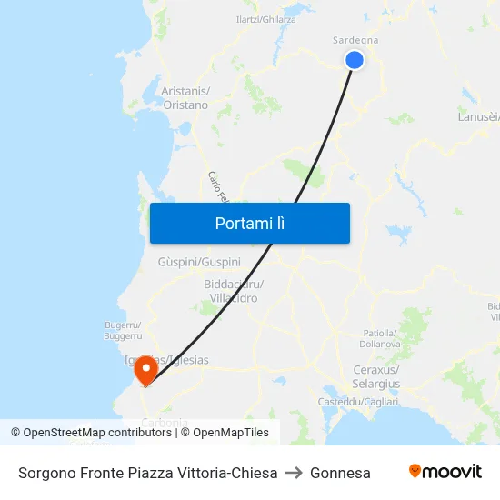 Sorgono Fronte Piazza Vittoria-Chiesa to Gonnesa map
