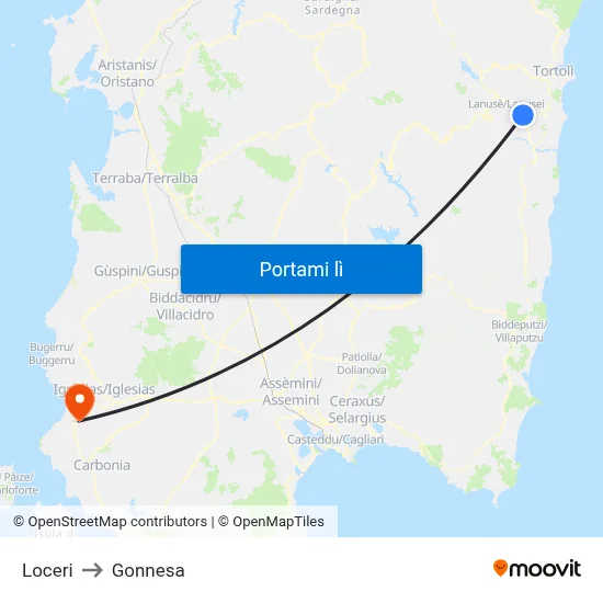 Loceri to Gonnesa map
