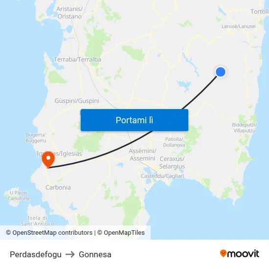 Perdasdefogu to Gonnesa map