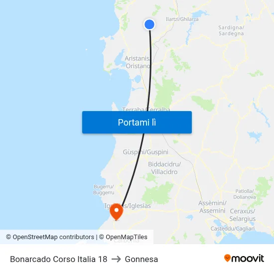 Bonarcado Corso Italia 18 to Gonnesa map